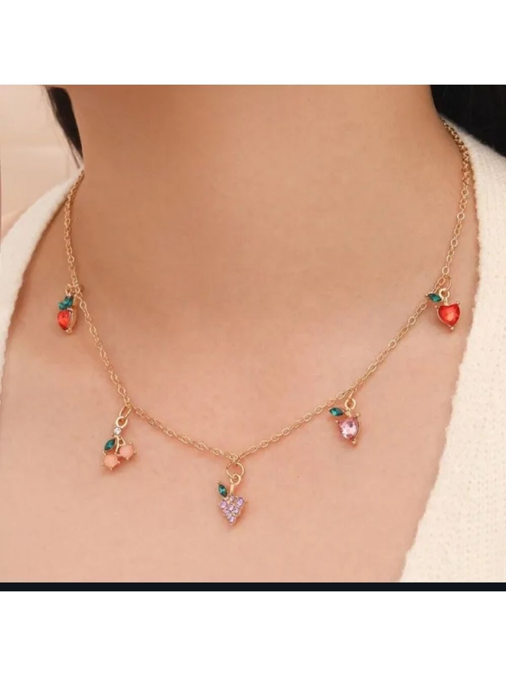 NWT Super Cute Gold Dainty Summer Fruits Charm Necklace!